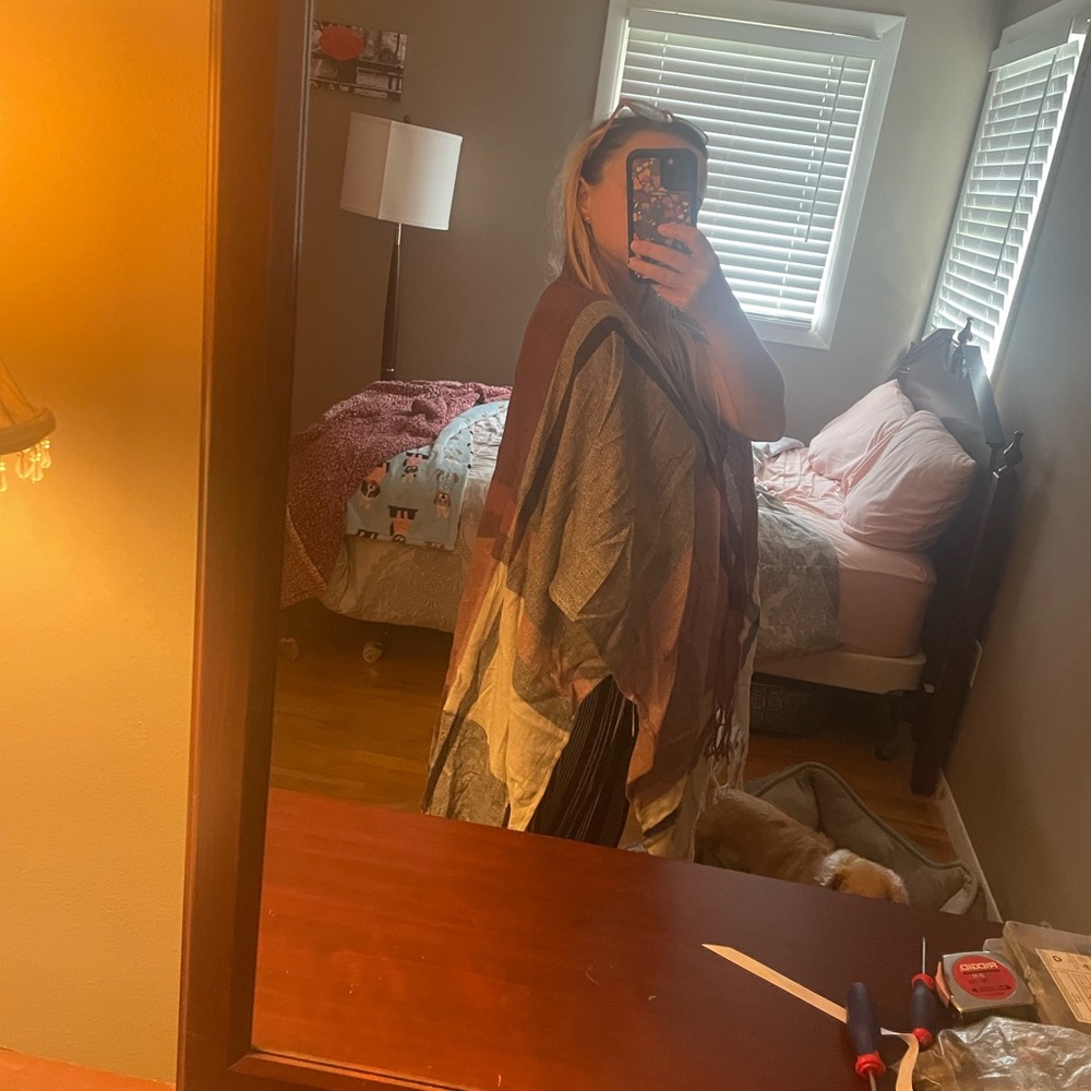 Pink-burgundy Plaid Shawl